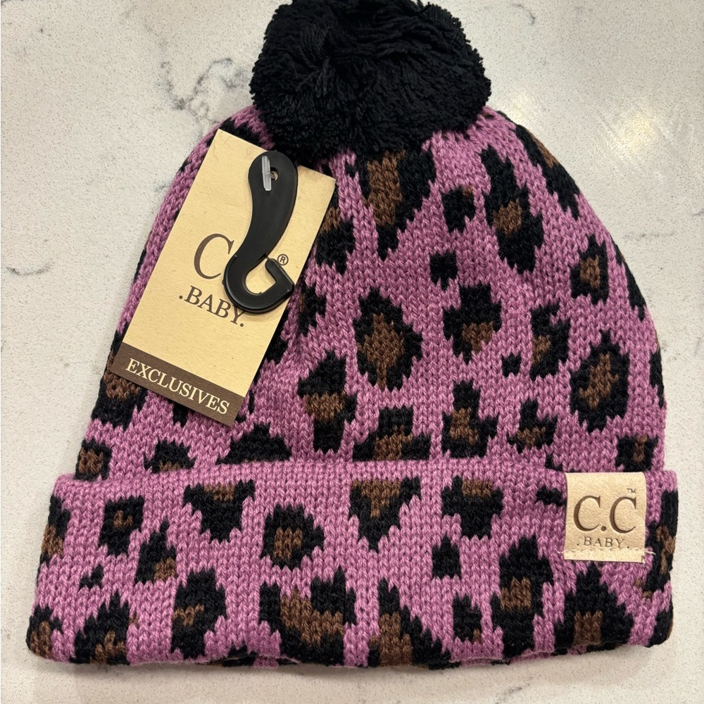 C.C Beanie Baby Hat Purple Cheetah One Size